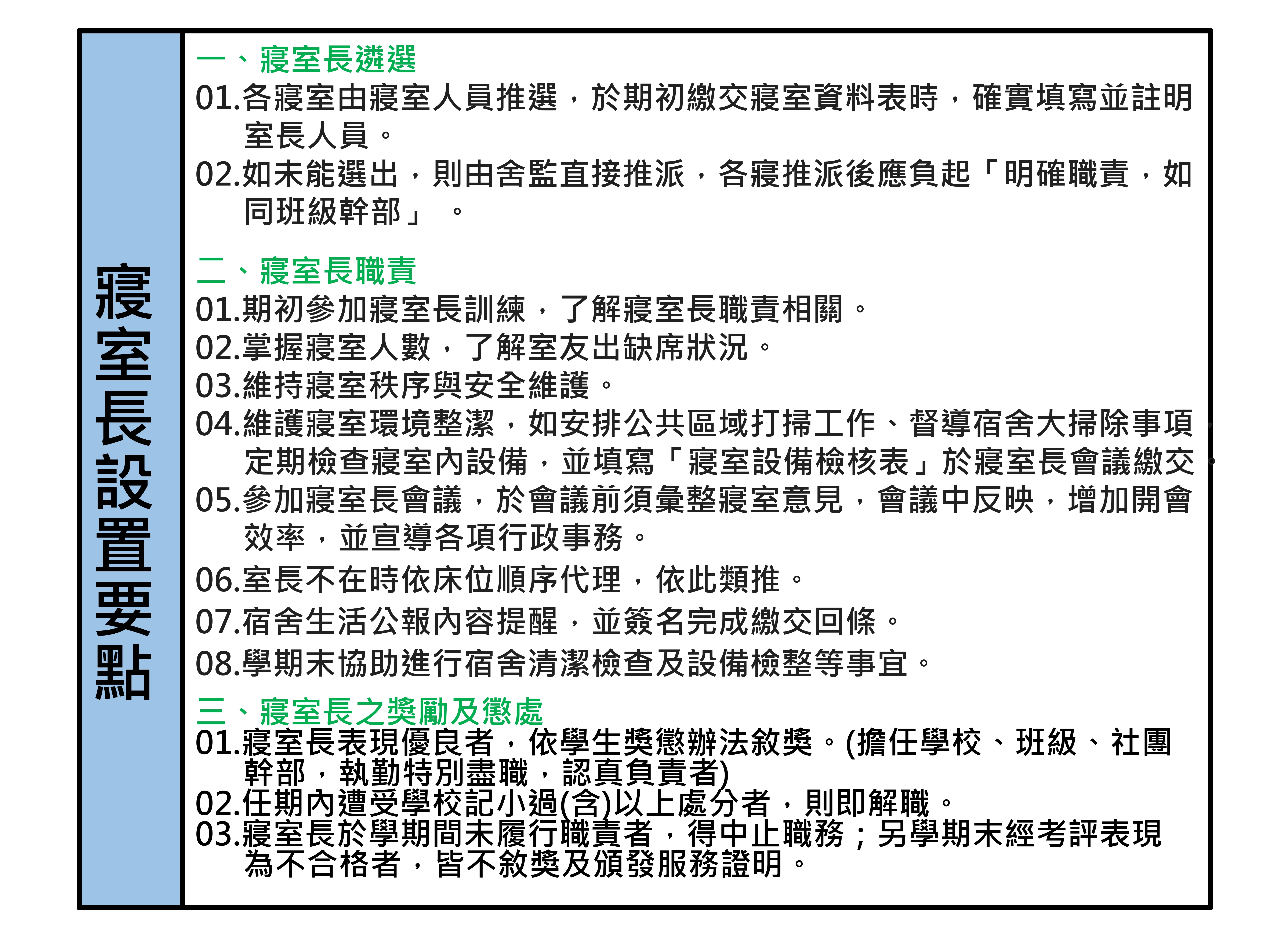寢室長設置要點