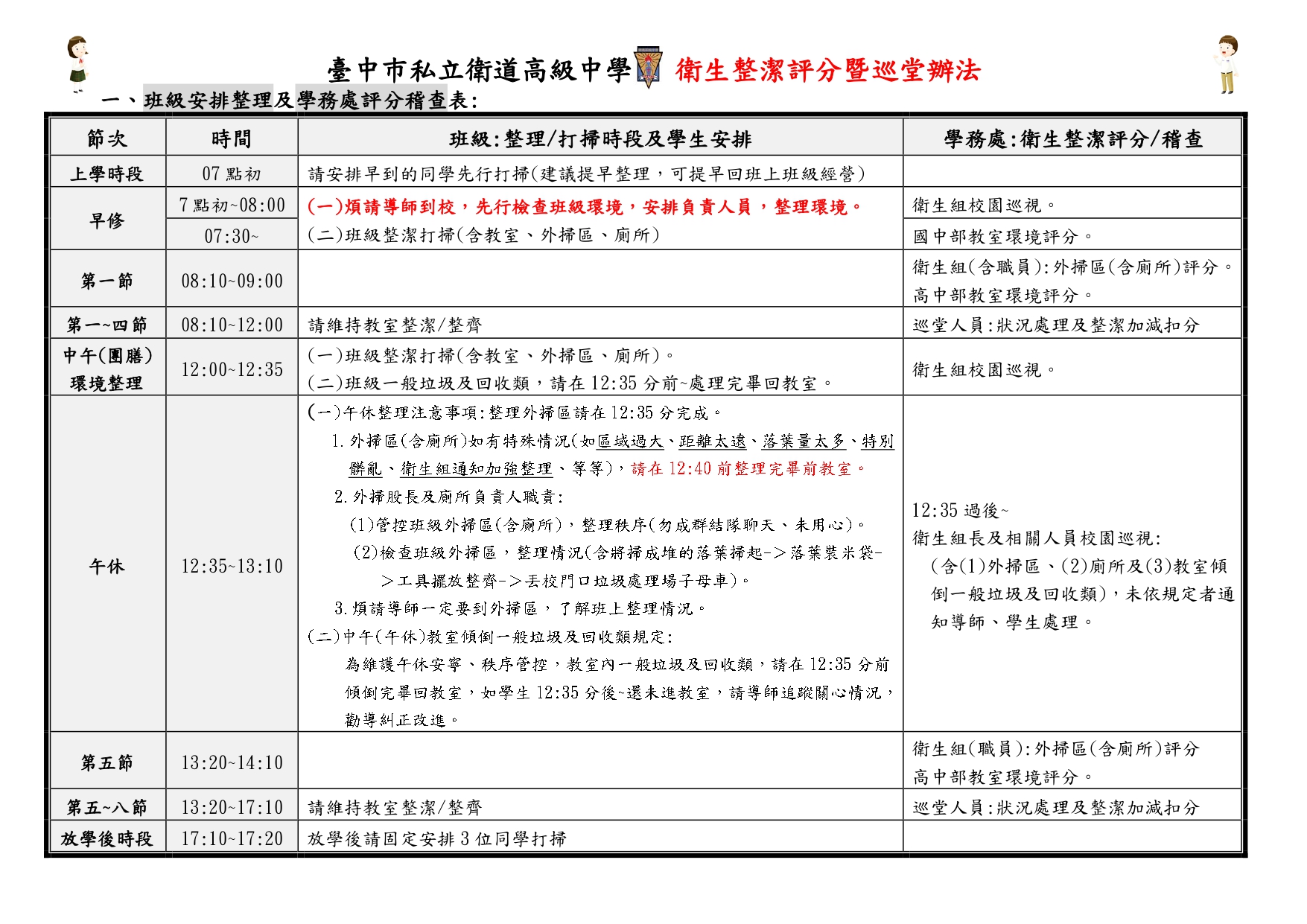衛生整潔評分暨巡堂辦法