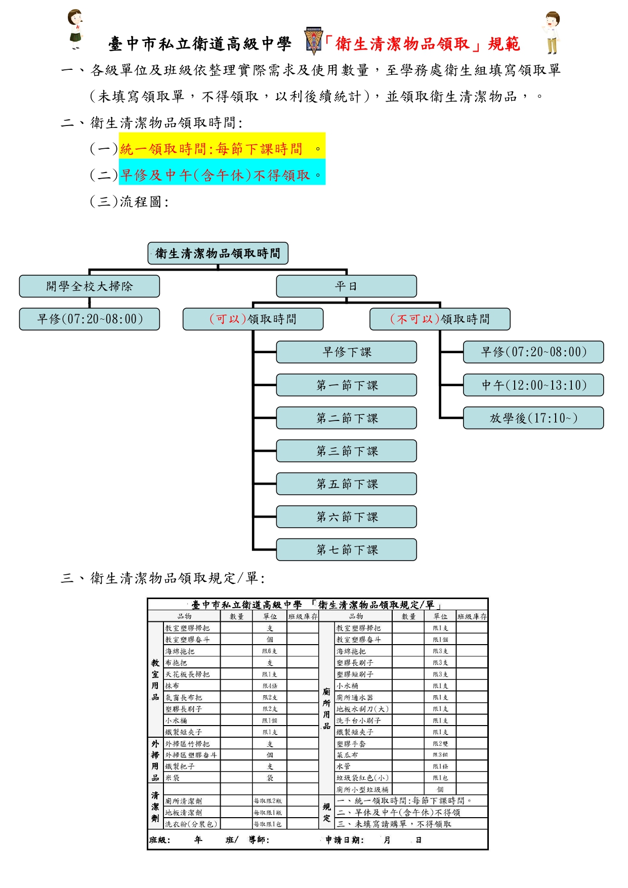 衛生清潔物品領取規範